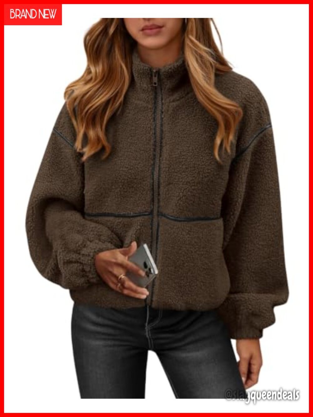 Sherpa Fleece Zip Up Winter Coat Women Casual Jacket